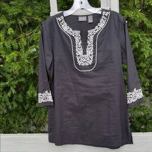 Chico's Black Embroidered Top Size 1